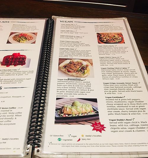 Nacho Daddy vegan cake and full page of vegan options   at Nacho Daddy - Downtown in Las Vegas