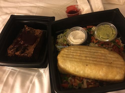 Yes, big enough for two; vegan cake and chimichanga   at Nacho Daddy - Downtown in Las Vegas