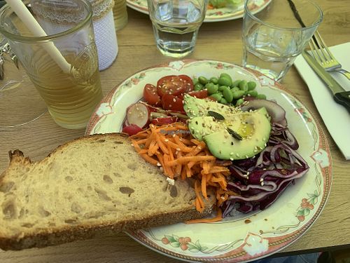 Vegan poke with delicious bread   at Double Je in Aix-les-bains