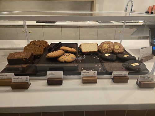 All items in this case are vegan and clearly marked as such. Yea! at A Living Wage Cafe at Fable in Vancouver