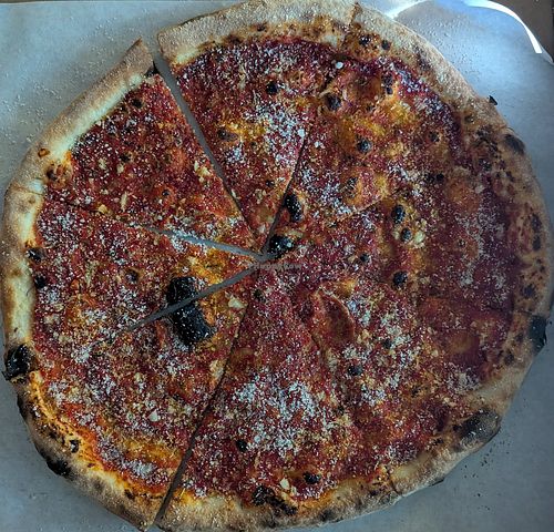 marinara pizza with Follow Your Heart vegan Parmesan at Bull Run Pizza in Portland