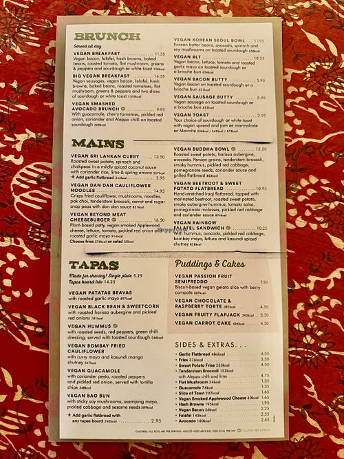 Vegan menu  at Estadio Lounge in North West London