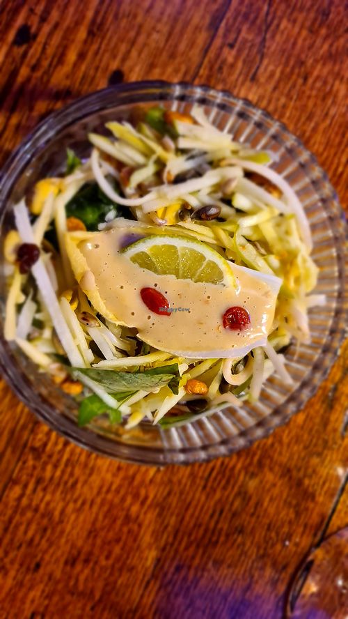 Sour mango salad, with green apple, Asian herbs and peanut butter dressing at Shu in Collingwood