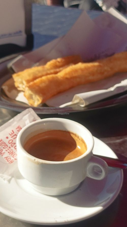 Churros grabdes y cafe. at Churreria El Kiosko in Tenerife