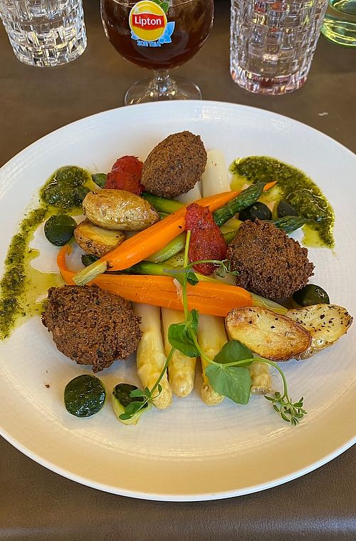 Falafel, vegetables and potatoes  at Pip-Margraff in St Vith