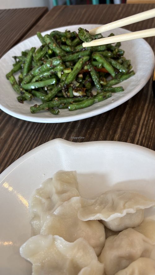 Garlic Green Beans & Steamed veggie dumplings   at Deer Park Dumplings  in Deer Park