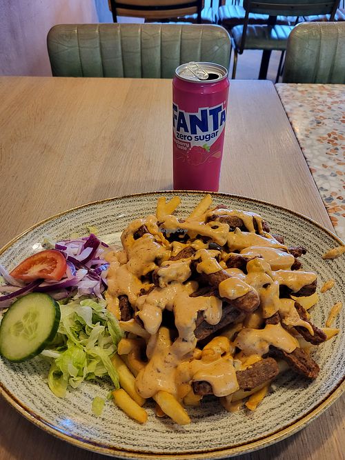 Vegan kebabtallrik (meaning "kebab plate") at Pizzeria Cactus i Nässjö in Naessjoe