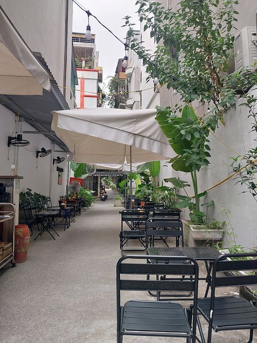 Seating area at Ann Yen Vegetarian Garden Grill in Hanoi