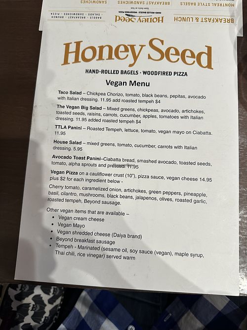 The vegan menu  at Honey Seed in Chattanooga