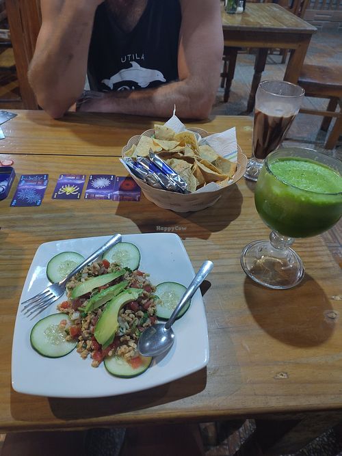 Soy ceviche con tortillachips at Restaurante Los Traviesos in Mazunte
