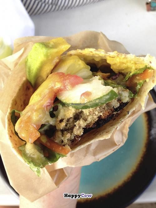 A delicious veggie wrap with papaya dressing - YUM!  at Ital Creations - Food Stall in Basseterre