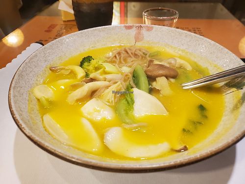 Pumpkin noodle soup at Zi Yuay Tsian Shir - Day Moon Zen Food in Tainan