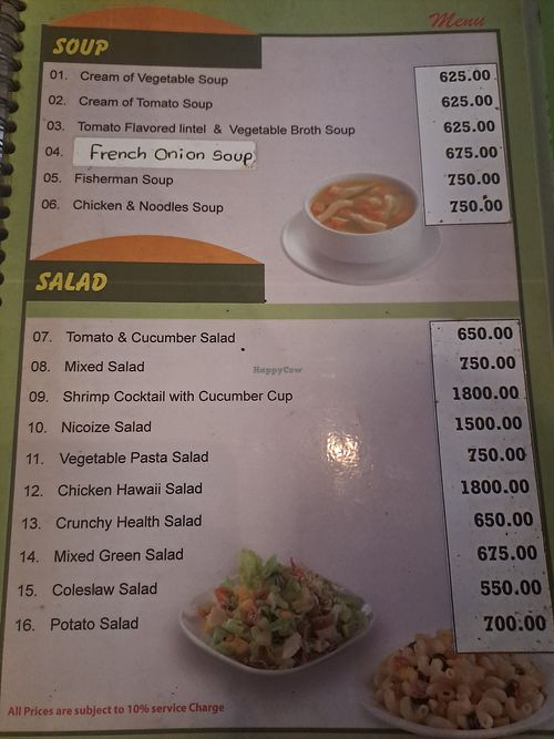 Speisekarte - vegetarische Suppen und Salate at The Flavors Restaurant in Tissamaharama