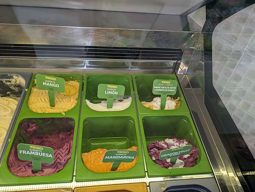 Different vegan options (a few extra like caramel were in the back) at Antiu Xixona - Costa Teguise in Lanzarote