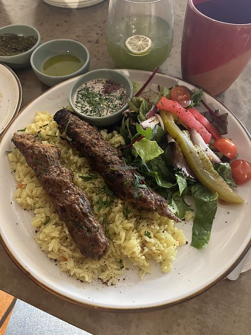 Vegan Kefta! Not sure if it’s impossible or beyond but it’s spiced and grilled beautifully.   at Ayat in Princeton