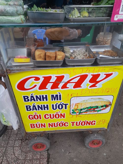 Stall with menu at Chay Bánh Mi in Ho Chi Minh City