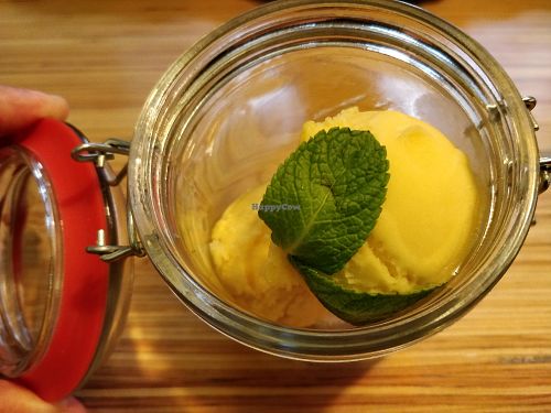 mango sorbet. this is suitable for vegan at Cafe Ukrop II in St Petersburg