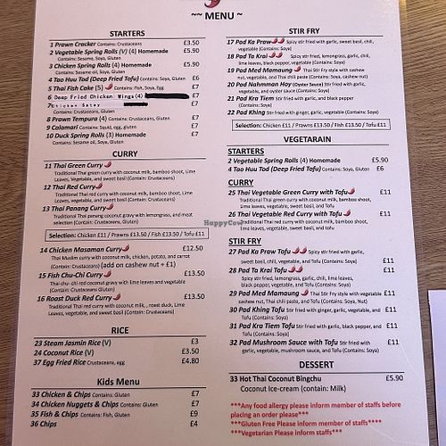 Menu (Vegan alternatives on request)   at Hot Thai Hazel Grove in Stockport
