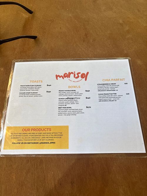 Menu for food   at MARISOL in San Francisco