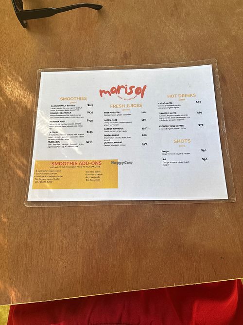 Menu for drinks  at MARISOL in San Francisco