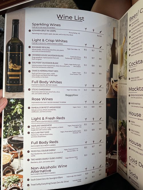 Good that even the wine list has vegan labelling  at It's Mirchi Healthy Indian in Stafford