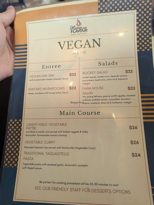 Vegan menu November 24 at General Roberts Hotel in Newcastle