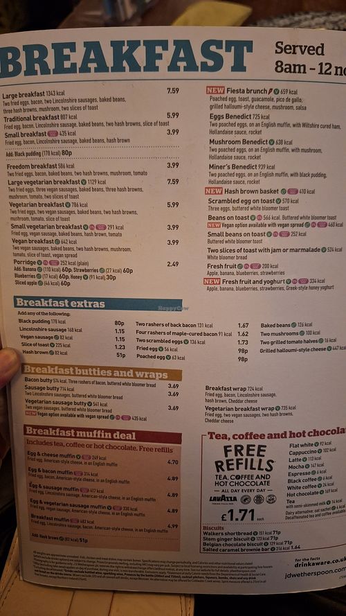 Just a few of the many vegan options at The Crosse Keys - JD Wetherspoon in London