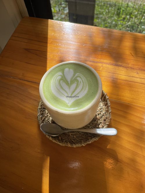 Matcha latte with leche vegetal  at Café Huilque in Futaleufu