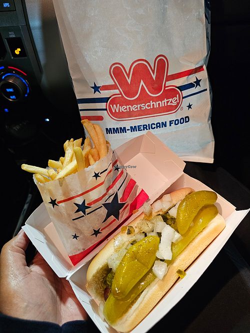 Chicago veggie dog + fries at Wienerschnitzel  in Glendale