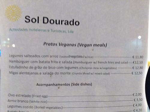 Menu at Sol Dourado in Zambujeira Do Mar
