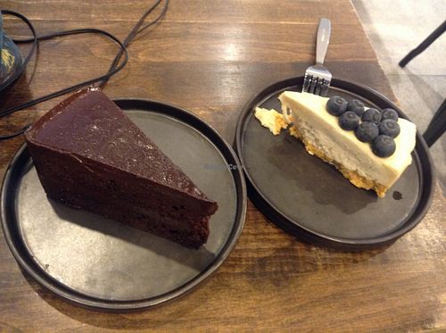 vegan chocolate cake and vegan cheese cake at Veganerie - Mercury Ville in Bangkok