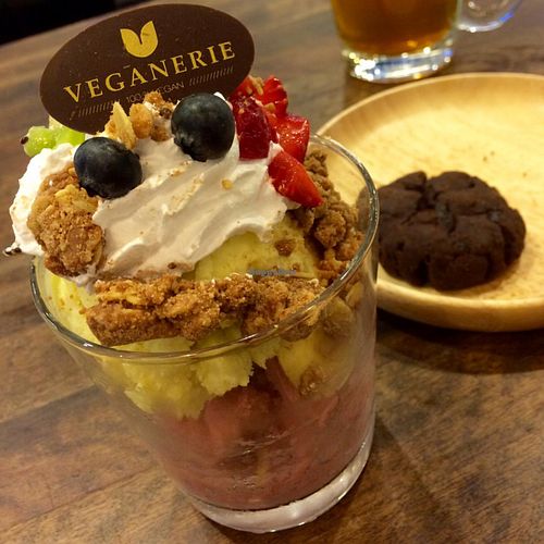 Fruity sorbet with crispy crumbles  at Veganerie - Mercury Ville in Bangkok