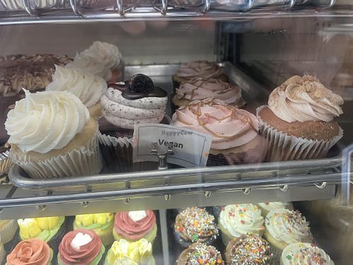 The vegan options are clearly marked.  at The West Side Bakery in Akron