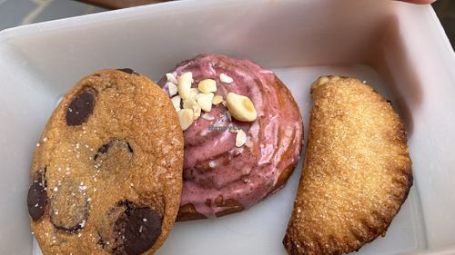 Choc chip cookie, plum and macadamia scroll and apple turnoverr  at Better Now in Brunswick East