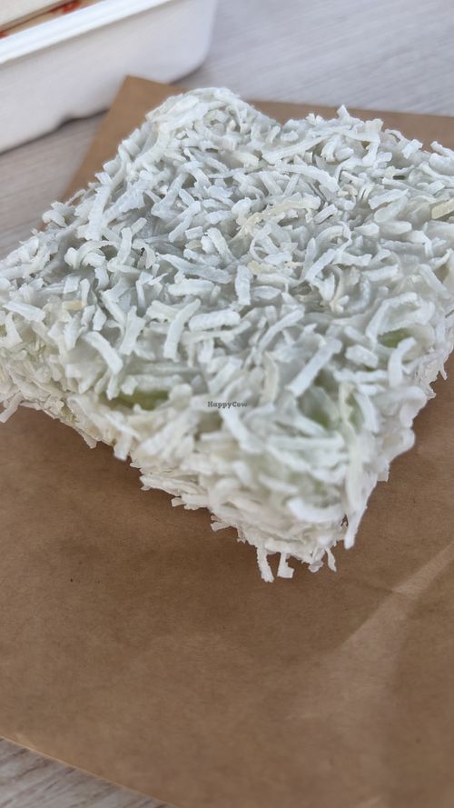 Pandan and coconut lamington at vegan veg out  at Better Now in Brunswick East