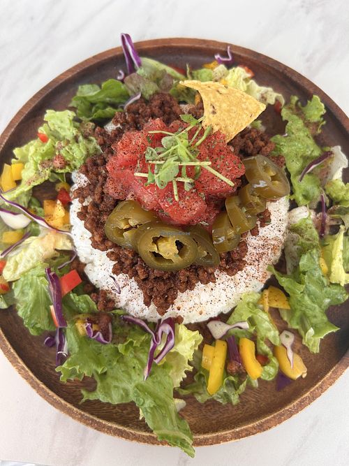 Vegan taco rice with soya mince - extra charge for vegan  at Float in Ishigaki