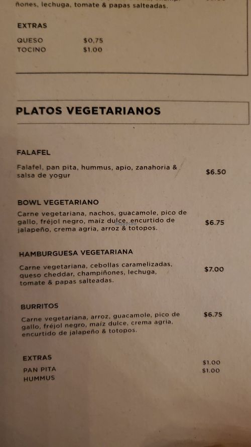 The vegetarian section of the menu. at Gato Suco in Loja