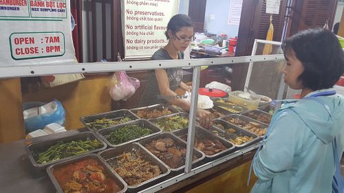 Buffet table with many options for your platter at Quan Chay Dam in Hoi An