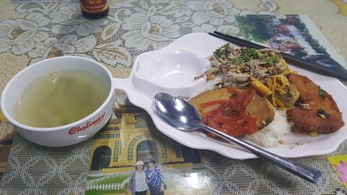 My platter with mock fish, mock pork, mushroom and mint salad. at Quan Chay Dam in Hoi An