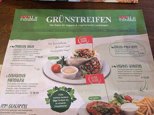Een apart vegetarisch/veganistisch menu at Café Extrablatt in Olpe