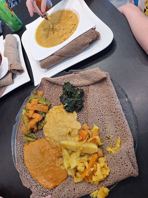 Vegan sharing platter plus lentil dish. at Smaken av Afrika in Kristiansand