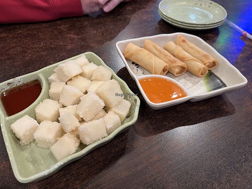 Japanese fried tofu (left) and spring rolls (right)  at New Yamato  in Huntington