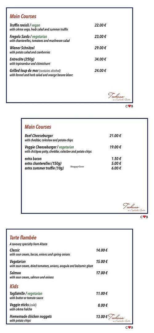 Menu Part 2/6: Main Courses, Kids & Tarte Flambée. at Teehaus im Englischen Garten Berlin in Berlin