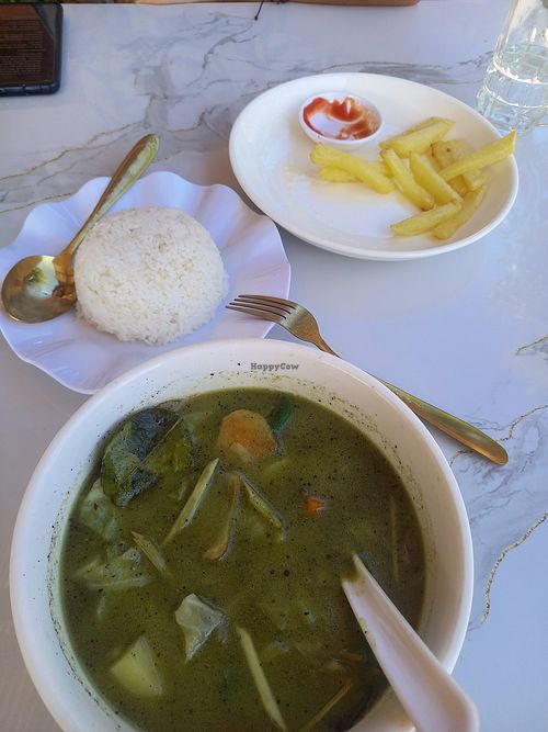 Green vegetables curry at Bombie's Restaurant in Phonsavan