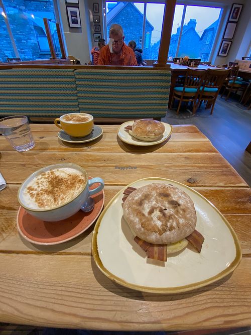 vegan roll and chai latte with coconut milk  at Esquires Coffee in Ambleside
