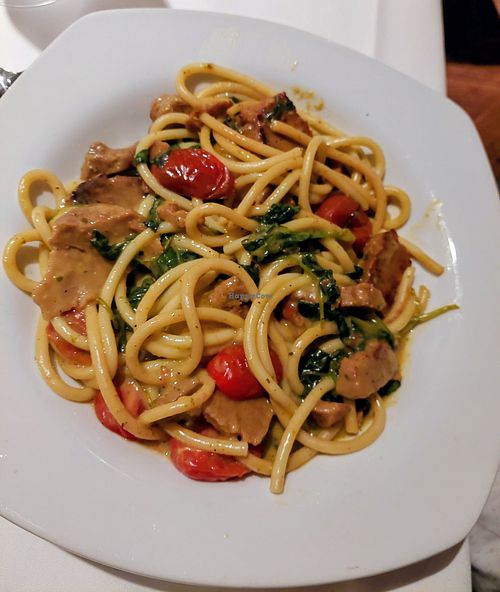 Carbonara with bacon seitan & basil cream at General Warren in Malvern