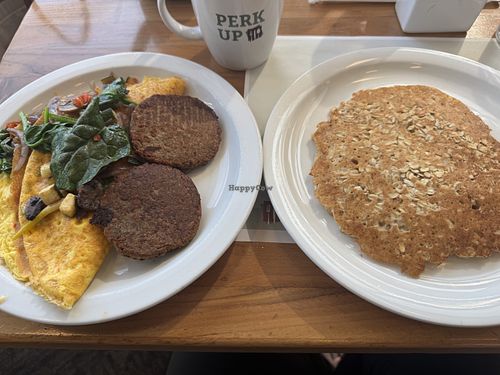 Vegan power breakfast- huge meal, couldn’t finish. Nicely prepared omelet, way too many onions. Would go back.  at Turning Point in Newark