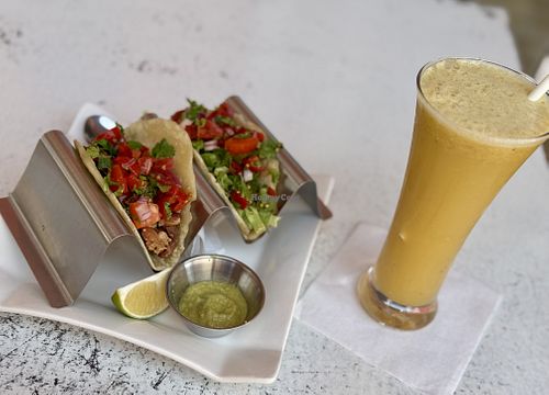 Tacos and sweet treat smoothie   at Down Town Vegan in Serrekunda