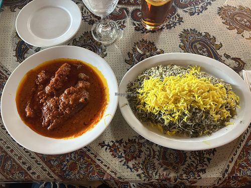 Eggplant entree with fava bean rice.   at Kolbeh in Orangevale
