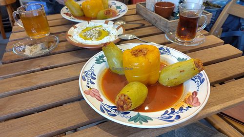 The weekend special dish, stuffed courgettes and peppers at Taratoer in Leiden